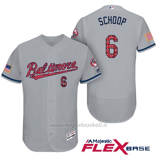 Maglia Baseball Uomo Baltimore Orioles 2017 Estrellas Y Rayas 6 Jonathan Schoop Grigio Flex Base